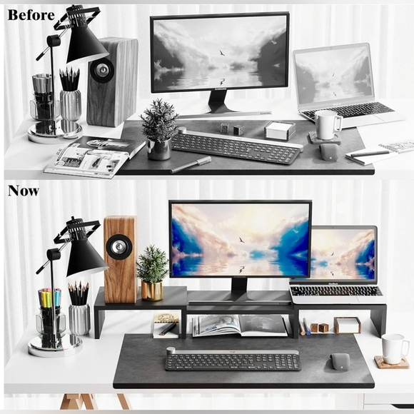 Dual Monitor Stand Riser Adjustable - Black - Picture 4 of 7